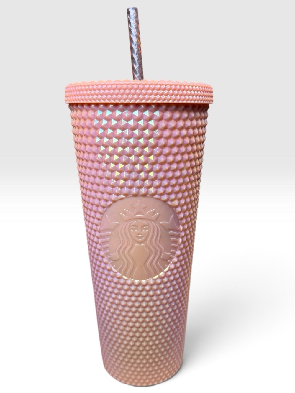 Starbucks 2021 Peach Iridescent Studded Tumbler Cold Cup 24oz Venti Straw